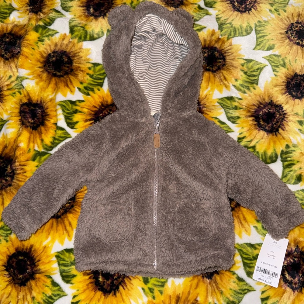 Carter's Brown Plush Hooded Teddy Jacket- NWT